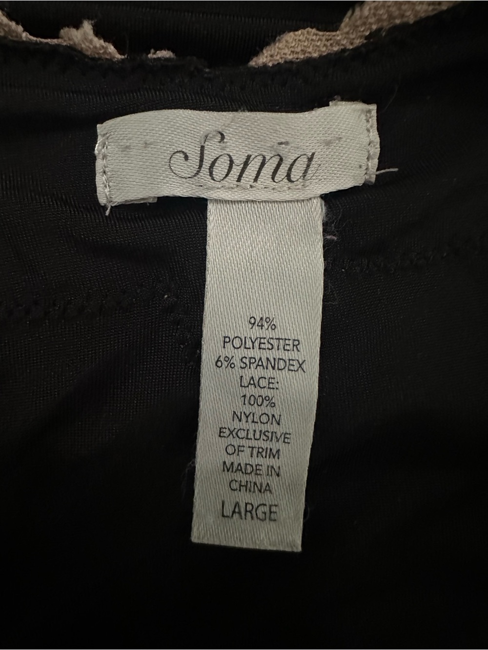 Soma Nightgown - Large - Black With Beige Lace Accent, & Front Left Slit - NICE - Picture 10 of 12